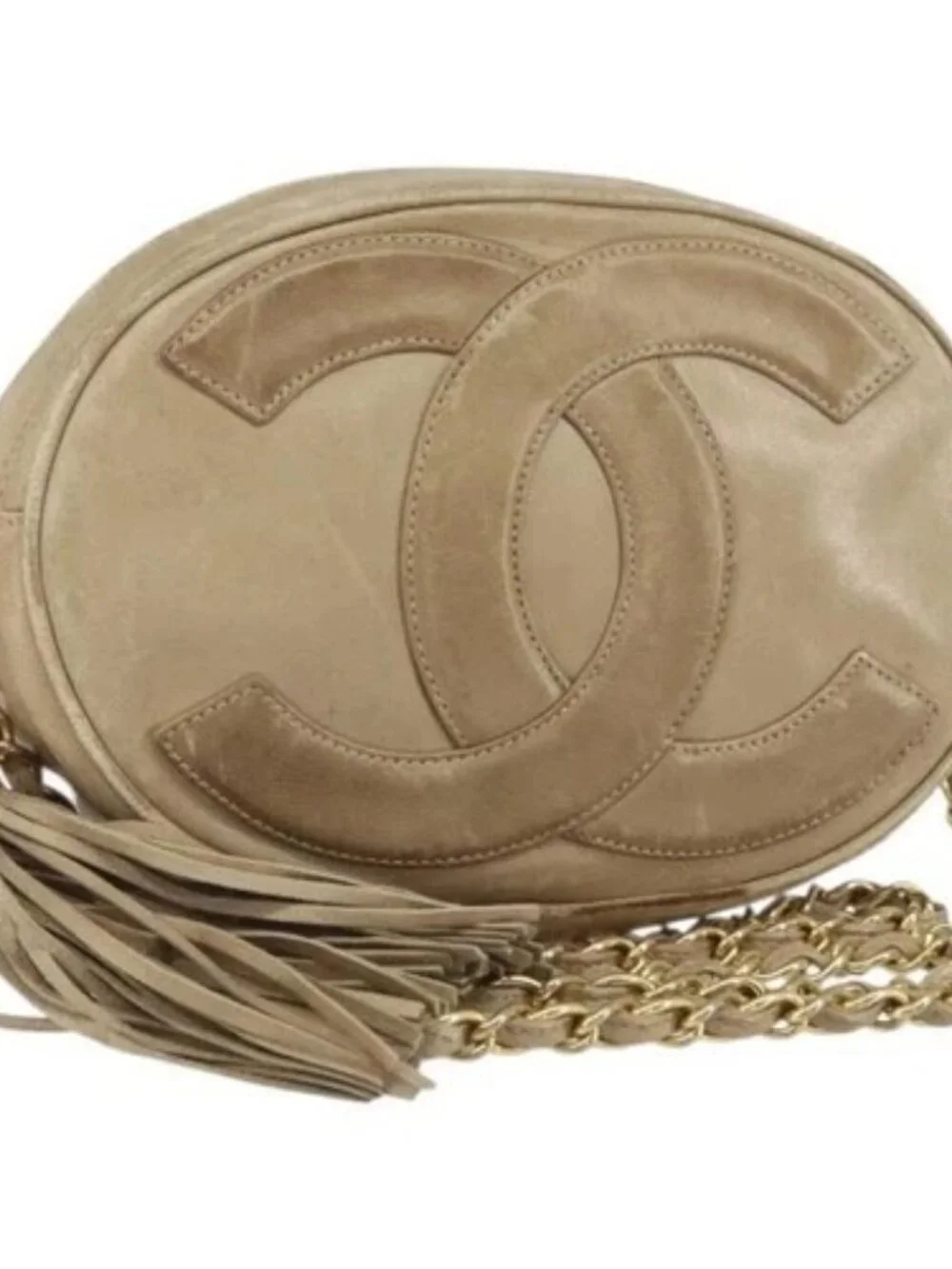 CHANEL Chain Shoulder Bag Lamb Skin Beige Gold CC Auth bs32361